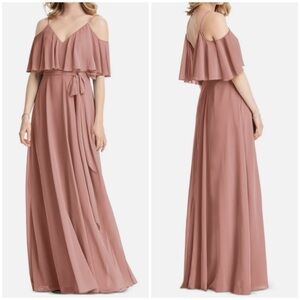 NWT Jenny Packham Ruffled Cold Shoulder Maxi Dress Flounce Overlay Desert Rose 4